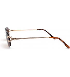 Oval Womens Rimless Narrow Oval Metal Rim Sunglasses - Gold Brown - CU18Z0CRTO2 $26.31