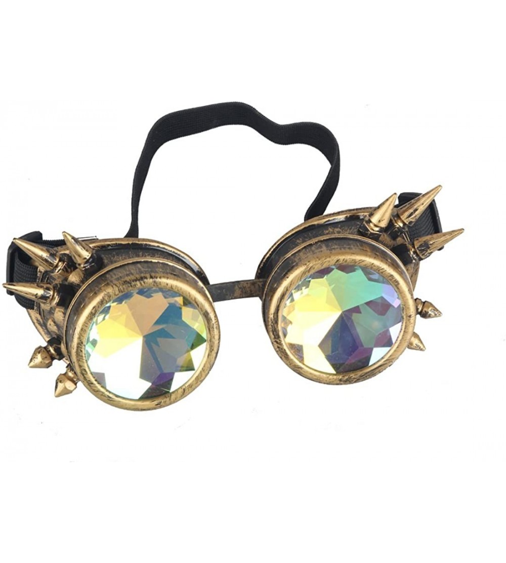 Aviator Kaleidoscope Rave Rainbow Crystal Lenses Steampunk Goggles - Brass - CS12N1R984V $24.65