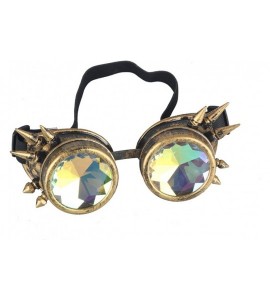 Aviator Kaleidoscope Rave Rainbow Crystal Lenses Steampunk Goggles - Brass - CS12N1R984V $24.65