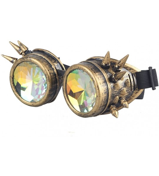 Aviator Kaleidoscope Rave Rainbow Crystal Lenses Steampunk Goggles - Brass - CS12N1R984V $24.65