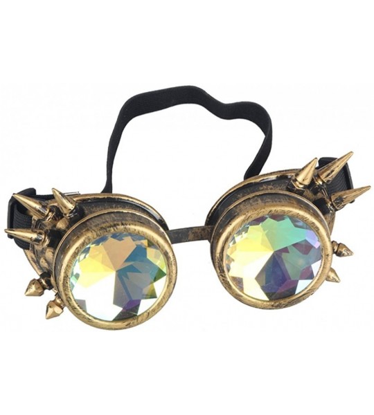 Aviator Kaleidoscope Rave Rainbow Crystal Lenses Steampunk Goggles - Brass - CS12N1R984V $24.65