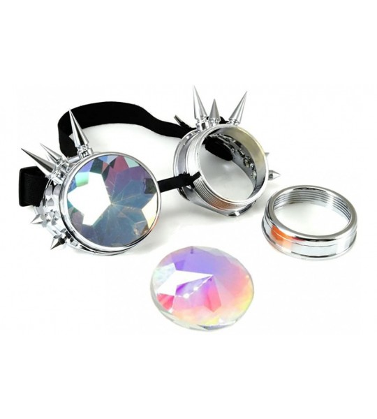 Aviator Kaleidoscope Rave Rainbow Crystal Lenses Steampunk Goggles - Brass - CS12N1R984V $24.65