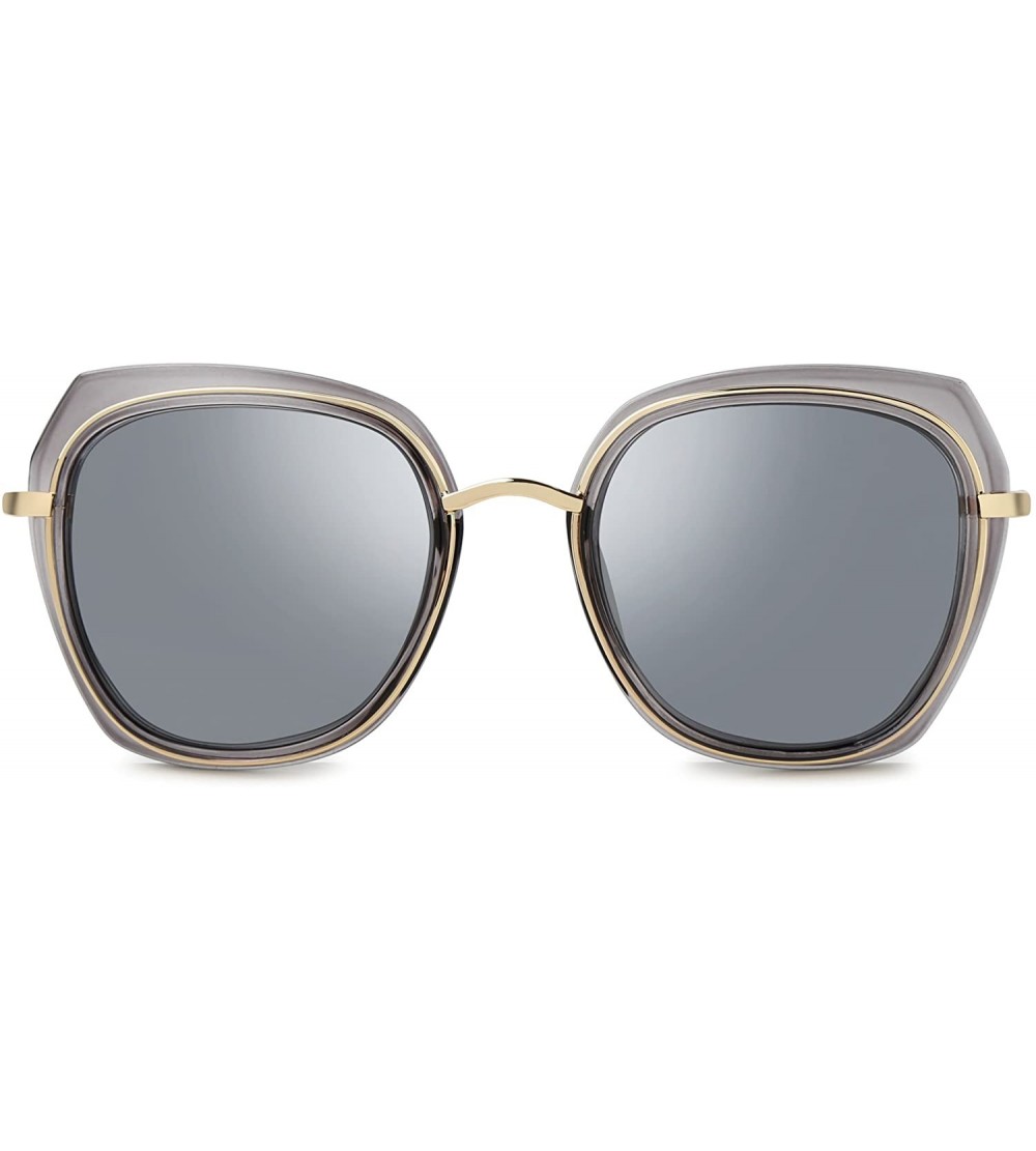 Rectangular Fashion Polarized Design Sunglasses for Women UV400 Mirrored LensR00346 - Grey - CW18GG65MUI $60.40