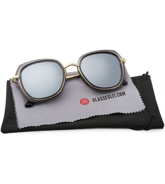 Rectangular Fashion Polarized Design Sunglasses for Women UV400 Mirrored LensR00346 - Grey - CW18GG65MUI $60.40