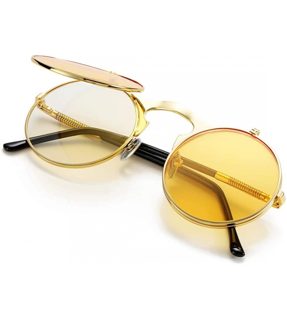 Round Vintage Round Flip Up Sunglasses for Men Women Juniors John Lennon Style Circle Sun Glasses - C718G2LNWHH $29.61