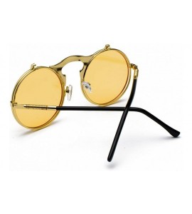 Round Vintage Round Flip Up Sunglasses for Men Women Juniors John Lennon Style Circle Sun Glasses - C718G2LNWHH $29.61