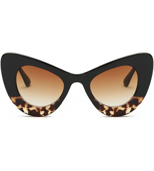 Oversized Womens Cat Eye Retro Eyewear Oversized Bold Rim Round Cateye Sunglasses - Black Leopard Grain Gradient Tea - CN18E0...