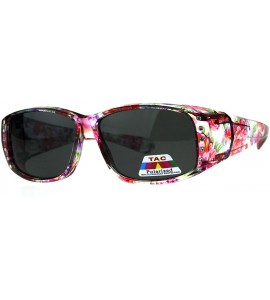 Butterfly Polarized Womens Floral Print Fit Over Rectangular 54mm Sunglasses - Pink Purple - CC18D4OC6W9 $25.94