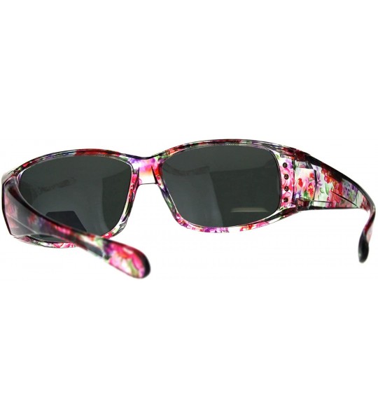 Butterfly Polarized Womens Floral Print Fit Over Rectangular 54mm Sunglasses - Pink Purple - CC18D4OC6W9 $25.94