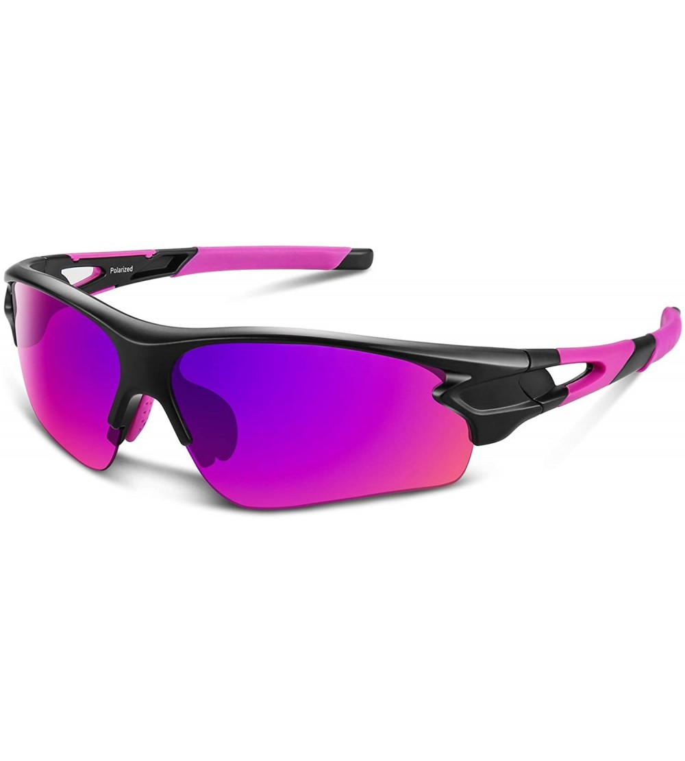 Wrap Polarized sunglasses Baseball Military Motorcycle - Pink - C818RDN7MXA $39.76