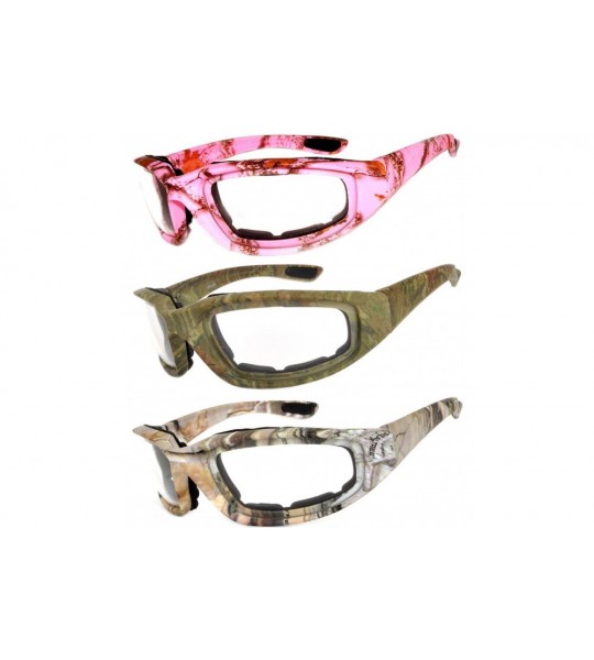 Goggle Set of 2- 3 Pairs Motorcycle CAMO Padded Foam Sport Glasses Colored Lens - Clear_camo-pink_camo1_camo2 - C61847W03UR $...