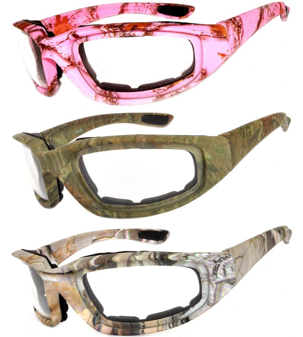 Goggle Set of 2- 3 Pairs Motorcycle CAMO Padded Foam Sport Glasses Colored Lens - Clear_camo-pink_camo1_camo2 - C61847W03UR $...