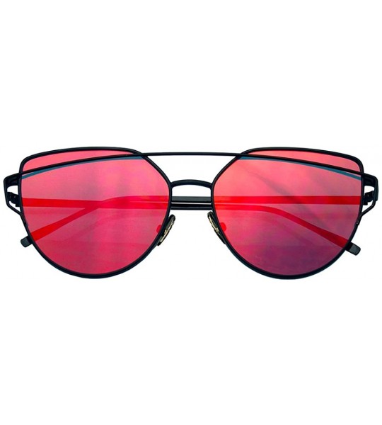 Aviator Cat Eye Mirrored Flat Lenses Aviator Sunglasses Metal Frame Womens Shades - Red - CH1809UQI9H $19.44