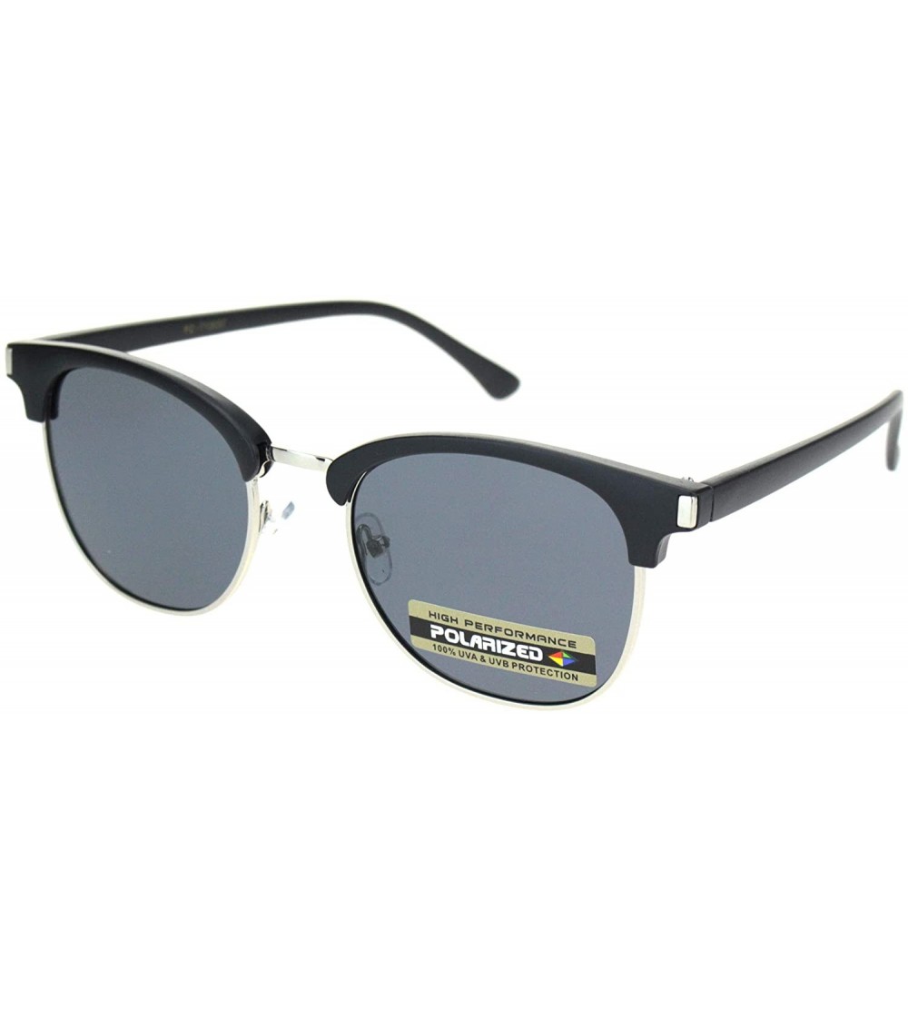 Rectangular Mens Polarized Hipster Half Horn Rim Rectangular Designer Sunglasses - Matte Black Silver Black - CW18ONR2CKK $22.58