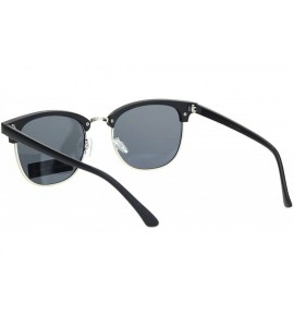 Rectangular Mens Polarized Hipster Half Horn Rim Rectangular Designer Sunglasses - Matte Black Silver Black - CW18ONR2CKK $22.58