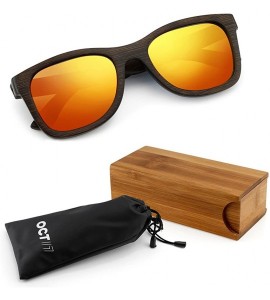 Rectangular Oct17 Bamboo Wood Wooden Polarized Lens Sunglasses Real Eyewear Sunglass Men Women - Orange - CC185S9303D $42.00