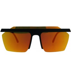 Rimless Mirrored Lens Sunglasses Minimal Flat Top Rim Square Exposed Lens Unisex - Black (Orange Mirror) - CM180ZAHRKN $20.73