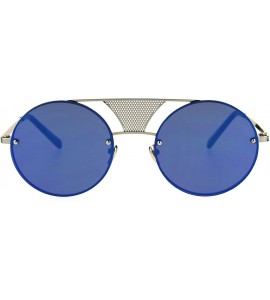 Round Round Circle Frame Sunglasses Rims Behind Lens Unique Bridge Design - Silver (Blue Mirror) - CN187EQO6LI $21.24