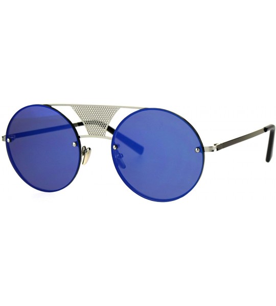 Round Round Circle Frame Sunglasses Rims Behind Lens Unique Bridge Design - Silver (Blue Mirror) - CN187EQO6LI $21.24