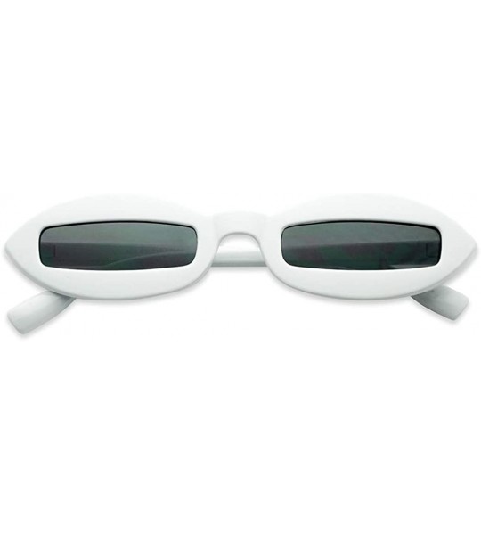 Square Vintage Oval Slender PC Goth Stylish Small Narrowed Sunglasses - White Frame - Black - CG197H9DS44 $24.76