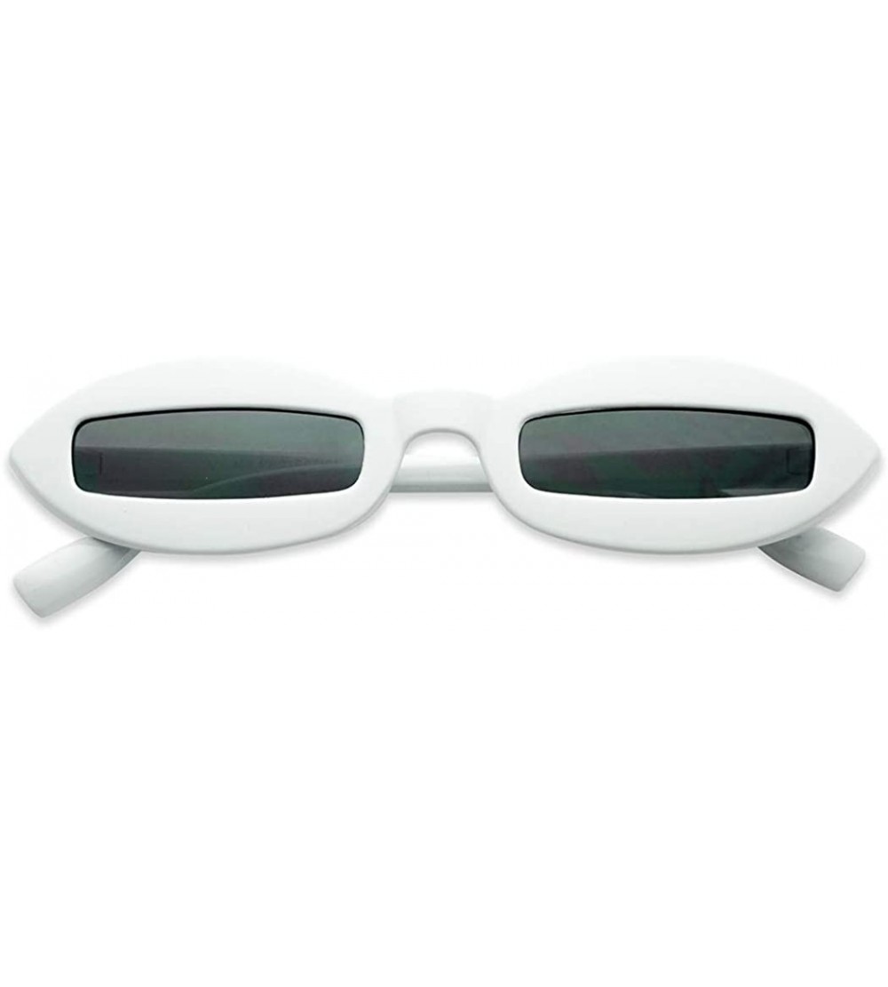 Square Vintage Oval Slender PC Goth Stylish Small Narrowed Sunglasses - White Frame - Black - CG197H9DS44 $24.76