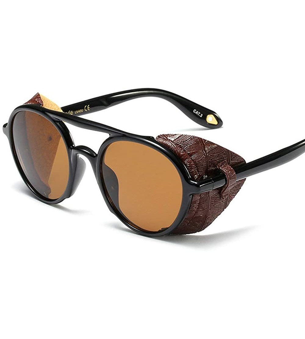 Round Vintage Women Punk Round Sunglasses Luxury Brand Designer Fashion Side protection Sun Glasses - Brown - C218MD69DYM $27.26