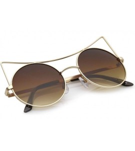 Cat Eye Women's Oversize Open Metal Gradient Round Flat Lens Cat Eye Sunglasses 54mm - Gold / Amber - CM17XHZGIZA $20.09