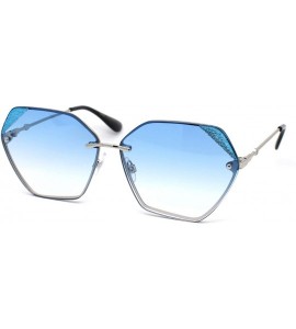 Rimless Giselle Octagonal Shape Rimless Designer Mod Sunglasses - Silver Blue - C318WMDYIAQ $23.72