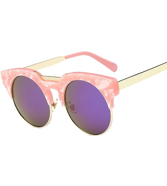 Round Women's Classic Coloured lens Round Eye wear Full metal frame Sunglasses - Pink B6 - C212DW44BG1 $28.48