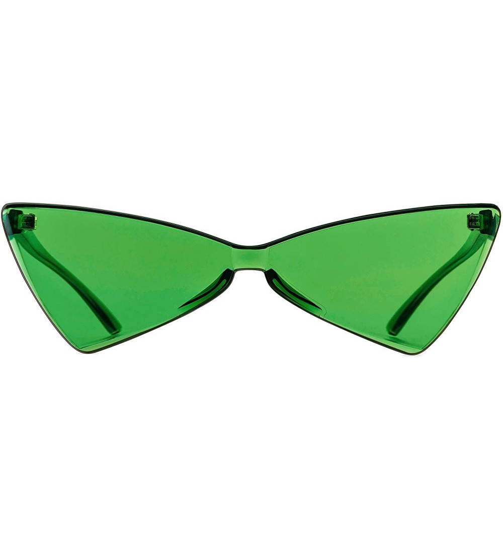 Rimless Colorful One Piece Rimless Transparent Cat Eye Sunglasses for Women Tinted Candy Colored Glasses - B025-green - C718O...