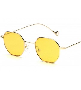 Goggle Blue Yellow Red Tinted Sunglasses Women Small Frame PolygonVintage Sun Glasses Men Retro - Gold With Clear - C4198AHW0...