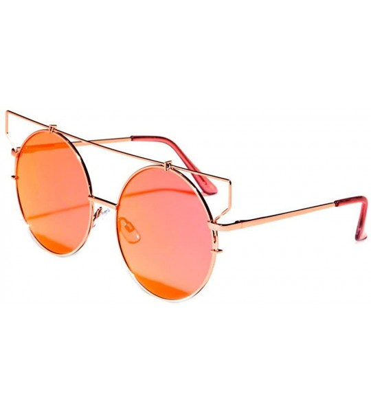 Round Women Oversize Round Flat Lens Mirrored Sunglasses - Gold / Pink - C917YTKNKXE $13.86