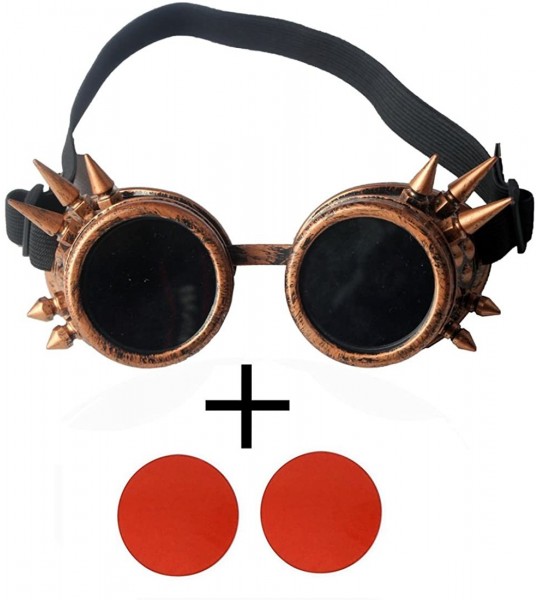 Goggle Spiked Steampunk Vintage Glasses Goggles Rave Retro Cosplay Halloween - Frame+red Lenses - CI18HA9O0NM $19.95