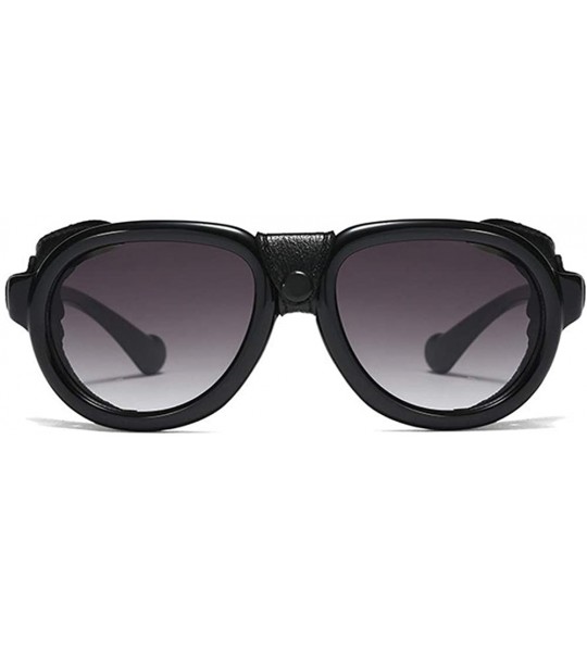 Shield Steampunk Sunglasses Retro Round - Women Men Vintage Eyewear with Leatherwear side shields - Personality - C7193LE92NG...