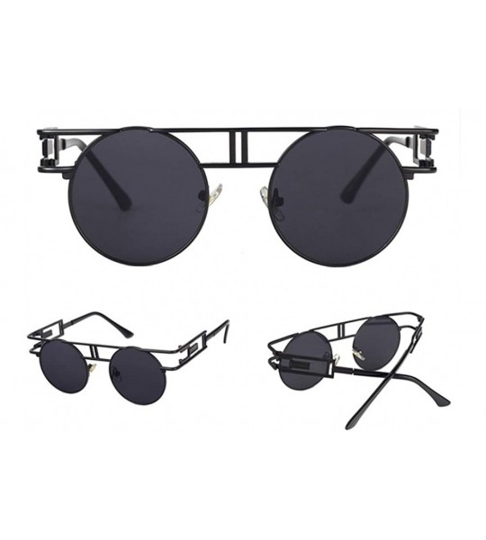 Round Round Gothic Steampunk Sunglasses Men Retro Metal Sun Glasses Women Accessories - Full Black - C218IWOOG89 $19.16