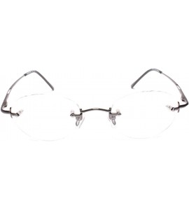 Rimless Vintage Retro Rimless Spring Hinge Round Clear Lens Eye Glasses - Gunmetal - CU18UM8YSWR $24.45