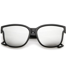 Cat Eye Women's Horn Rim Metal Accent Mirrored Square Flat Lens Cat Eye Sunglasses 55mm - Black / Silver Mirror - CV17YZY672Y...