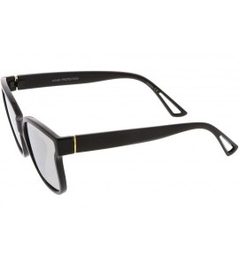 Cat Eye Women's Horn Rim Metal Accent Mirrored Square Flat Lens Cat Eye Sunglasses 55mm - Black / Silver Mirror - CV17YZY672Y...