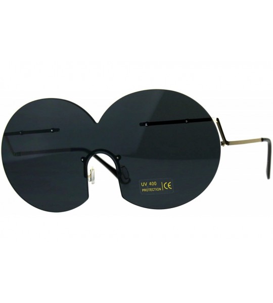 Shield Funky Fun Sunglasses Oversized Shield Round Rimless Unique Fashion Shades - Gold (Black) - CS18DDZIN33 $19.40