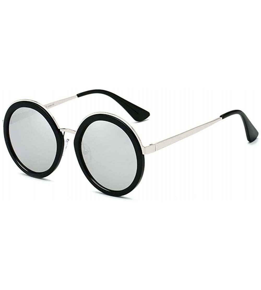 Round Women Fashion Round PC Lens Anti-UV Retro Driving Glasses - Black Circle Mercury Lens - C818WO46S8T $22.70