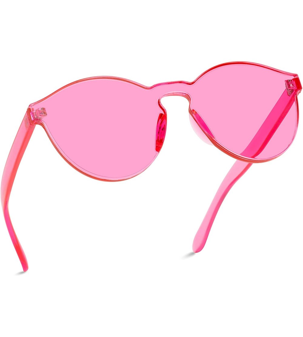 Aviator Colorful One Piece Transparent Round Super Retro Sunglasses - Pink - CZ12N8QW2B6 $19.48