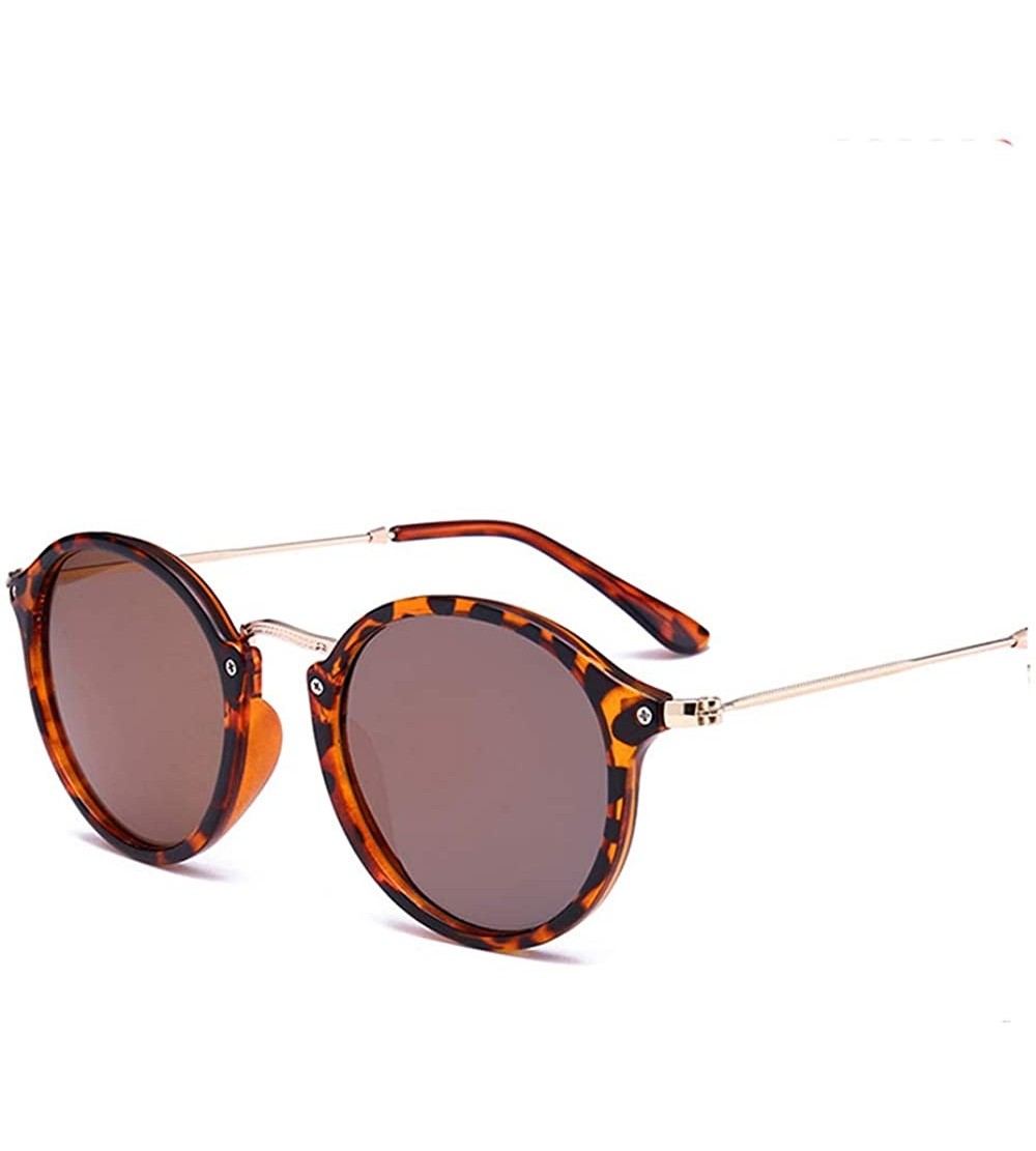 Goggle Round Sunglasses coating Retro Men women - C02leopard Brown - CI18HQ370UL $28.39