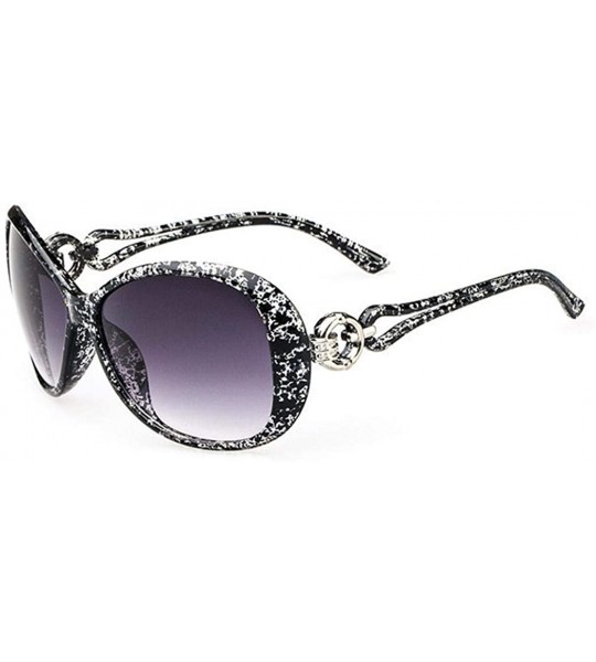 Oval Women Fashion Oval Shape UV400 Framed Sunglasses Sunglasses - Black White - CL198N4TT6M $35.49