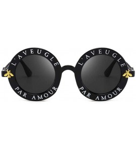 Aviator Retro Round Sunglasses English Letters Little Bee Sun Glasses Men Random Color - Black Silver - CN18XGDUSXM $18.98