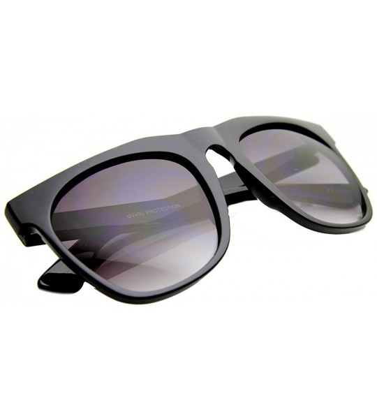Aviator Oversized Square Horn Rimmed Keyhole Bridge Plastic Aviator Sunglasses - Shiny-black Lavender - C711XOOCKGN $19.84