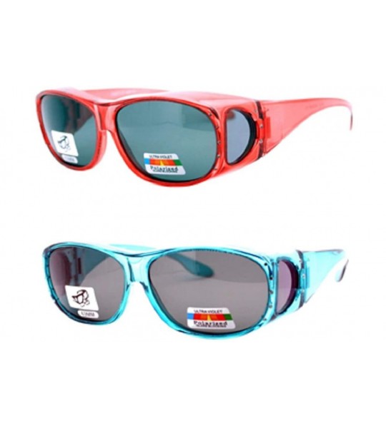 Sport 2 Pair Womens Rhinestone Anti Glare Polarized Fit Over Glasses Sunglasses Oval Rectangular - Large - C3198DCYHTH $41.56
