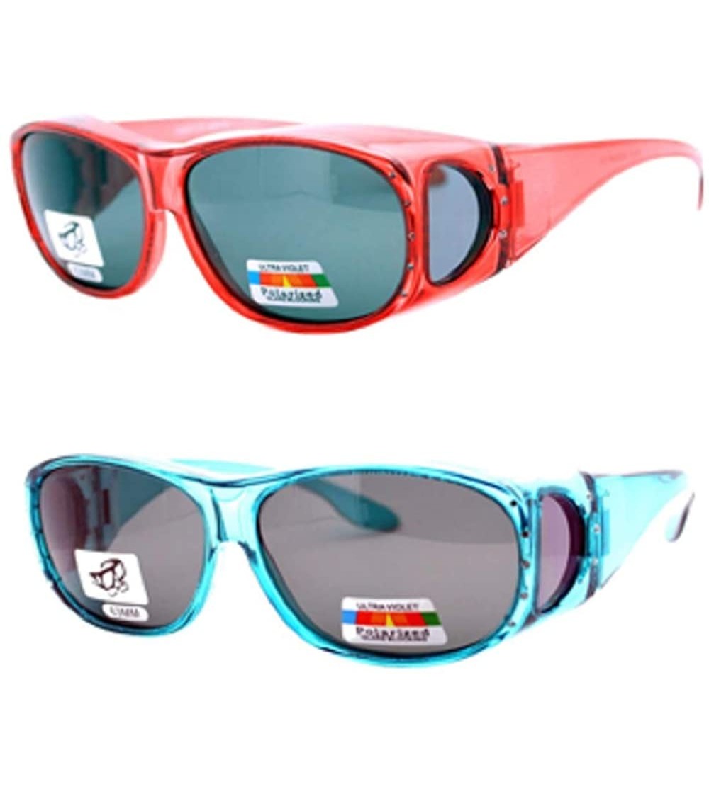 Sport 2 Pair Womens Rhinestone Anti Glare Polarized Fit Over Glasses Sunglasses Oval Rectangular - Large - C3198DCYHTH $41.56