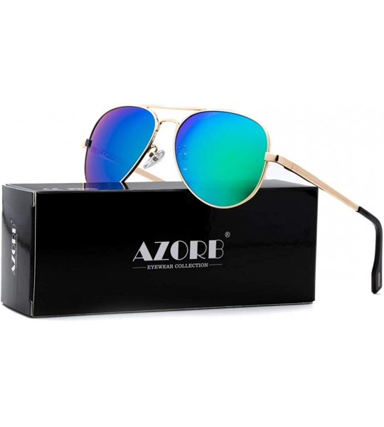 Wayfarer Polarized Aviator Sunglasses Mirrored Lens Metal Frame for Men Women - 100% UV 400 Protection - A7 Green Mirrored - ...