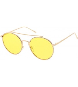 Round Modern Metal Round Aviator Sunglasses With Crossbar Slim Arms And Colored Flat Lens 54mm - Gold / Yellow - CG1882U9CX4 ...