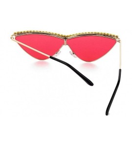 Shield One-piece Diamond Cat Sunglasses Women Small Shield Fashion Novelty Club Party Sunglasses - Red - C2194L6SQ4A $28.64